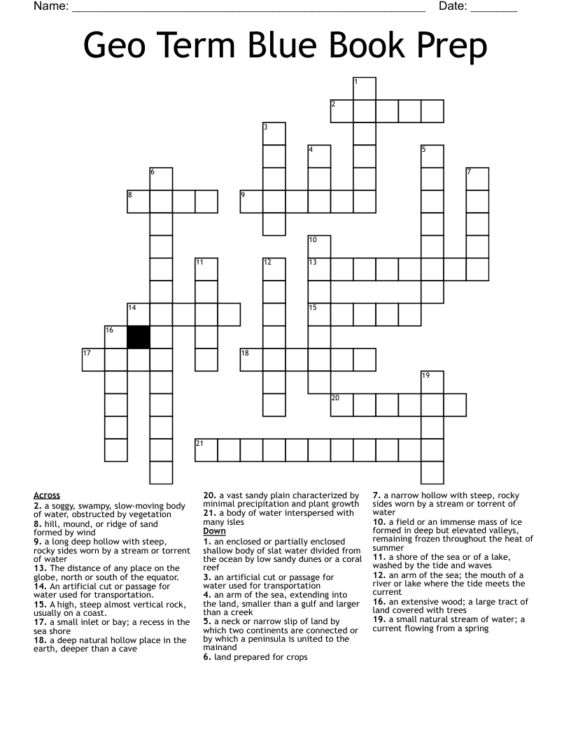 Geo Term Blue Book Prep Crossword WordMint