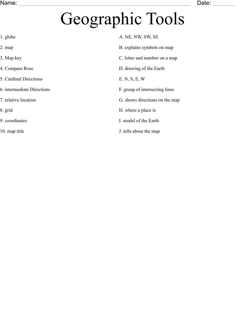 Geographic Tools Worksheet WordMint