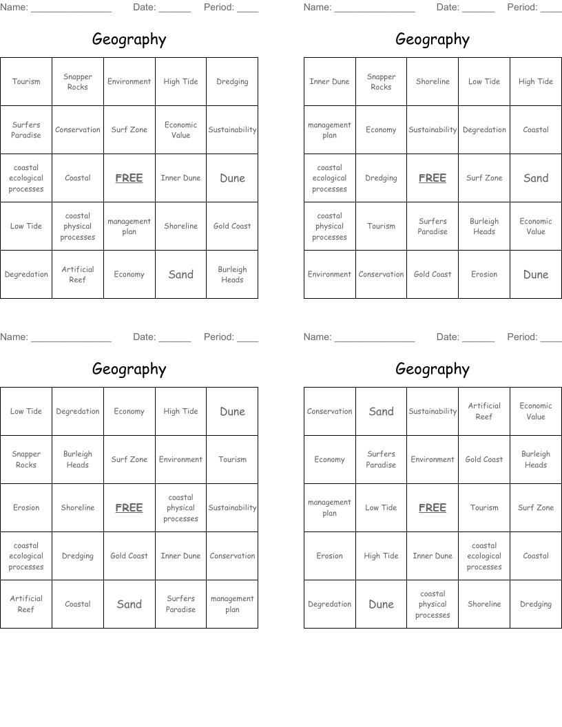 Geography Bingo Cards WordMint