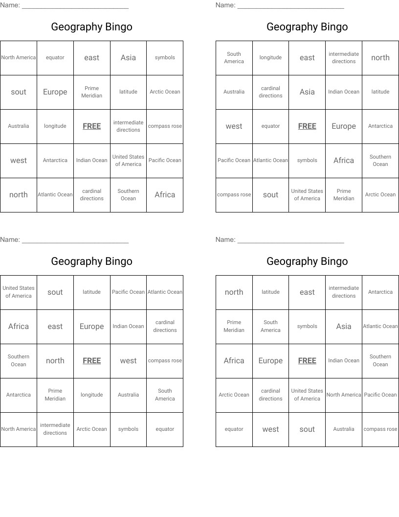 Geography Bingo WordMint