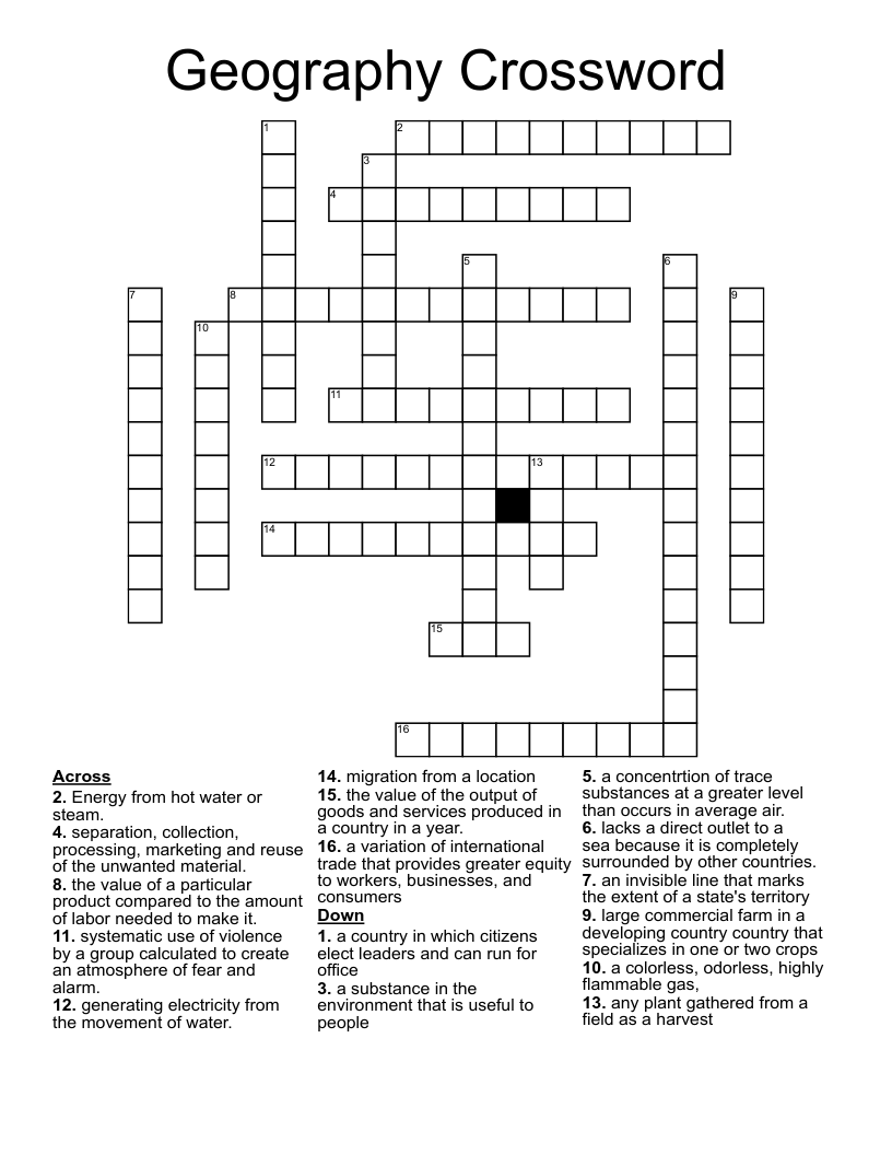 Geography Crossword WordMint