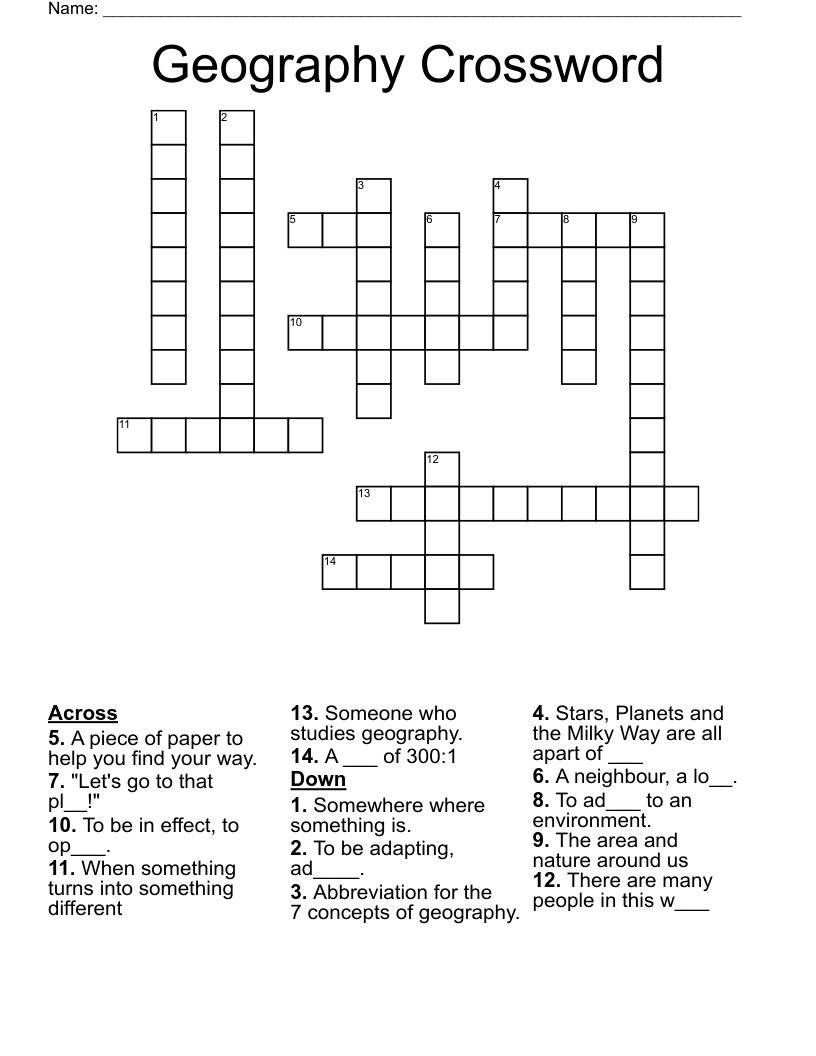 Geography Crossword WordMint