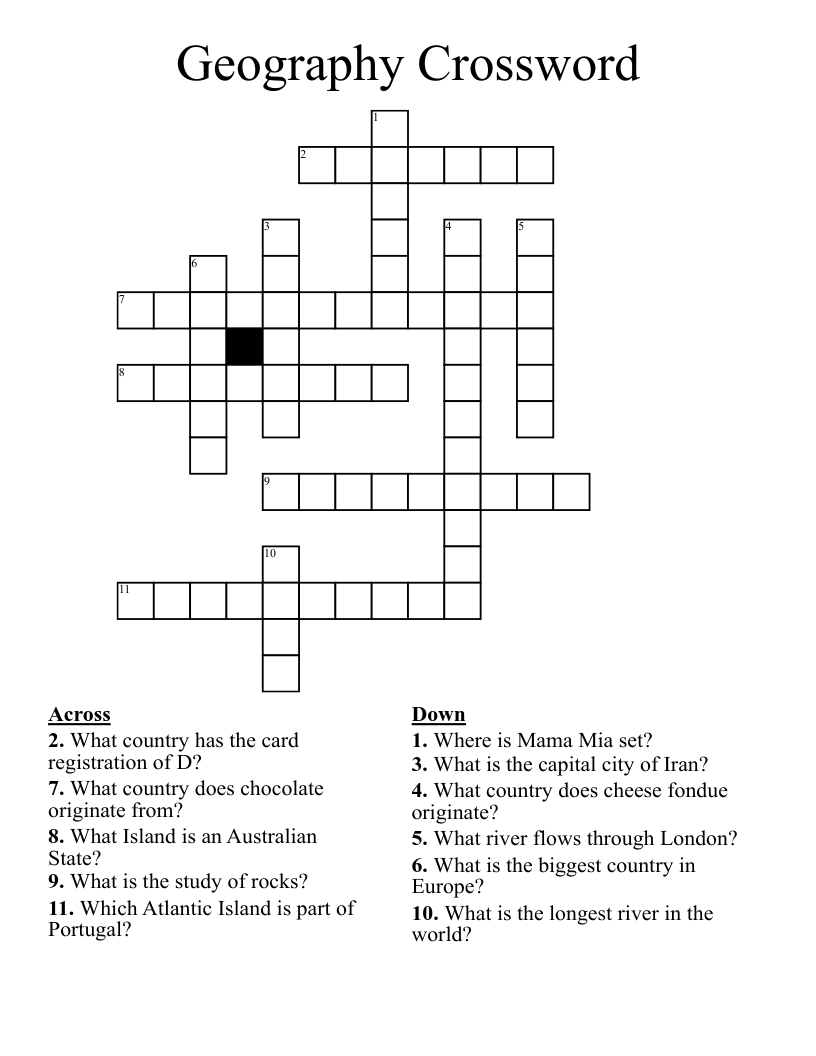 Geography Crossword WordMint