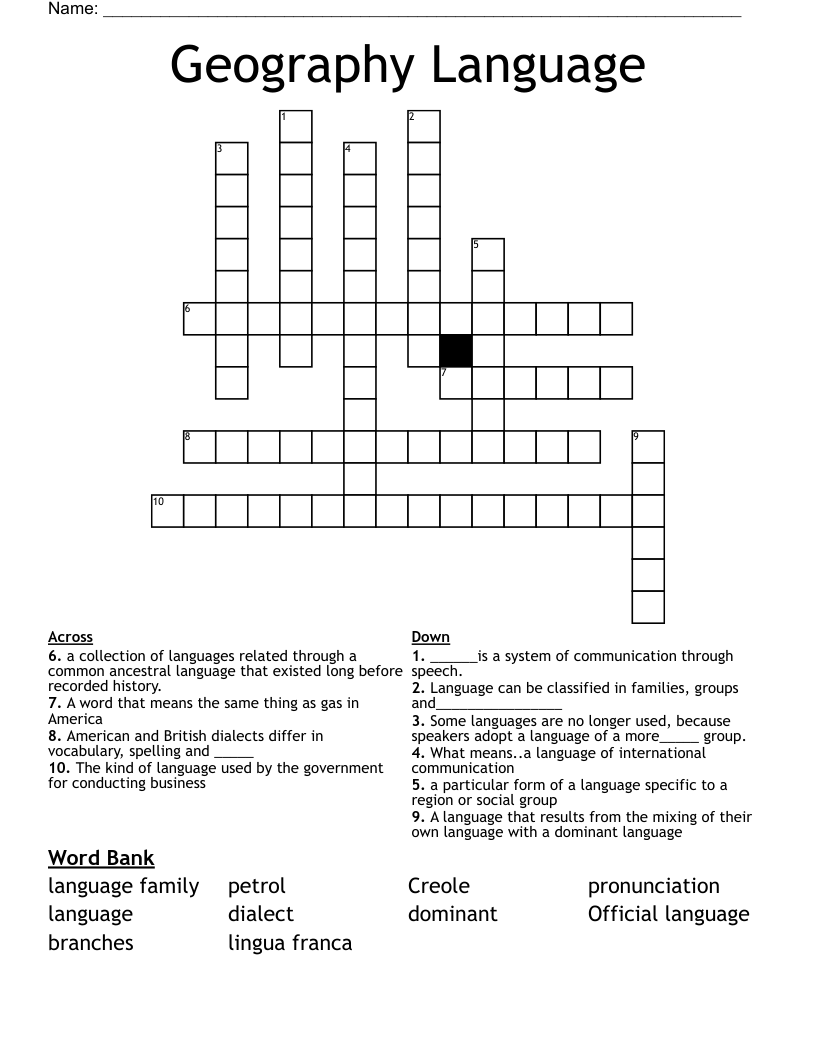 Geography Language Crossword WordMint
