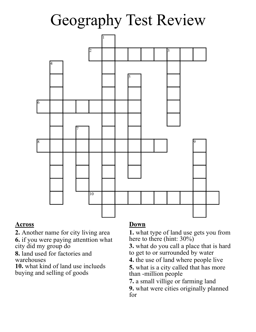 Geography Test Review Crossword WordMint