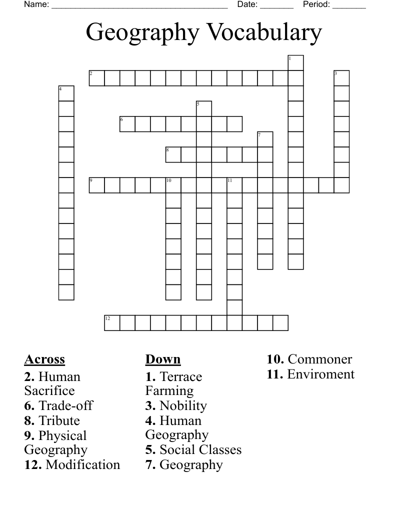 Geography Vocabulary Crossword WordMint
