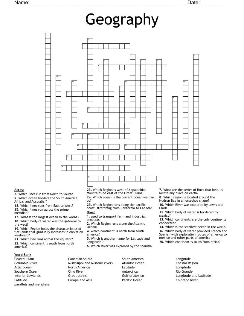 Geography Crossword WordMint