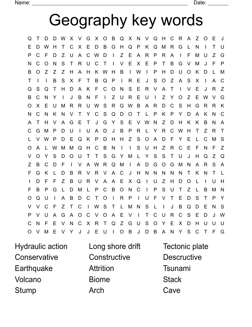 Geography key words Word Search WordMint