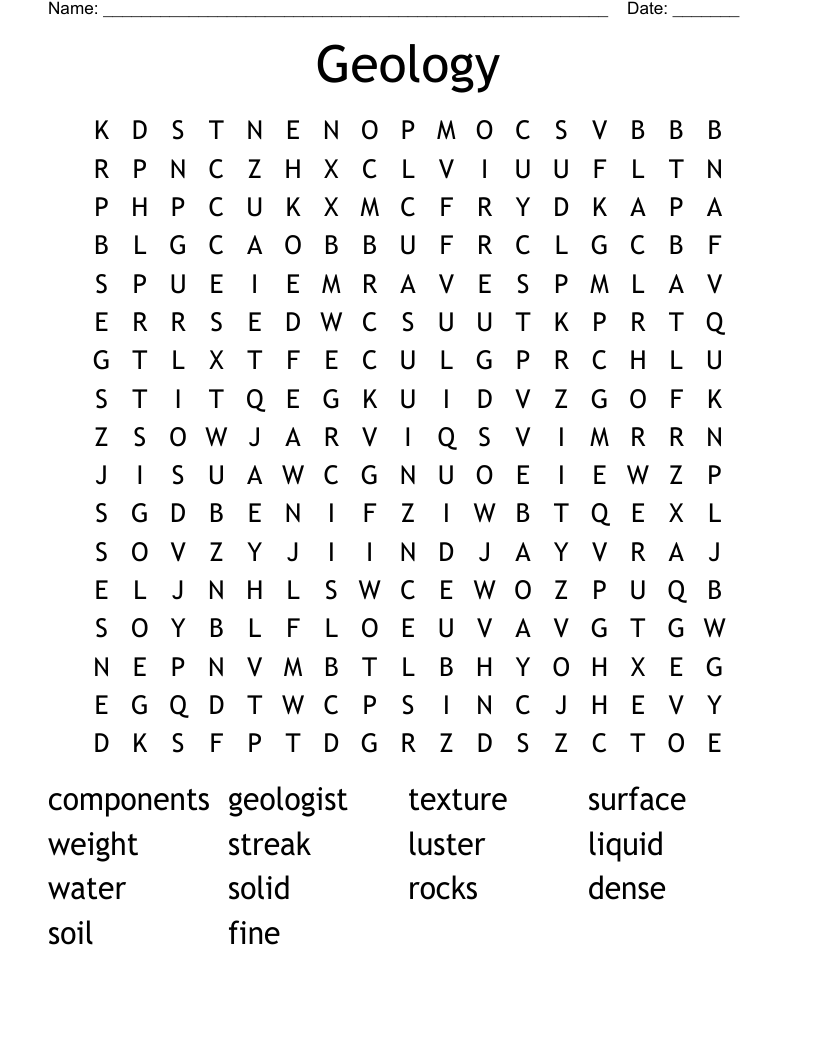 Geology Word Search WordMint