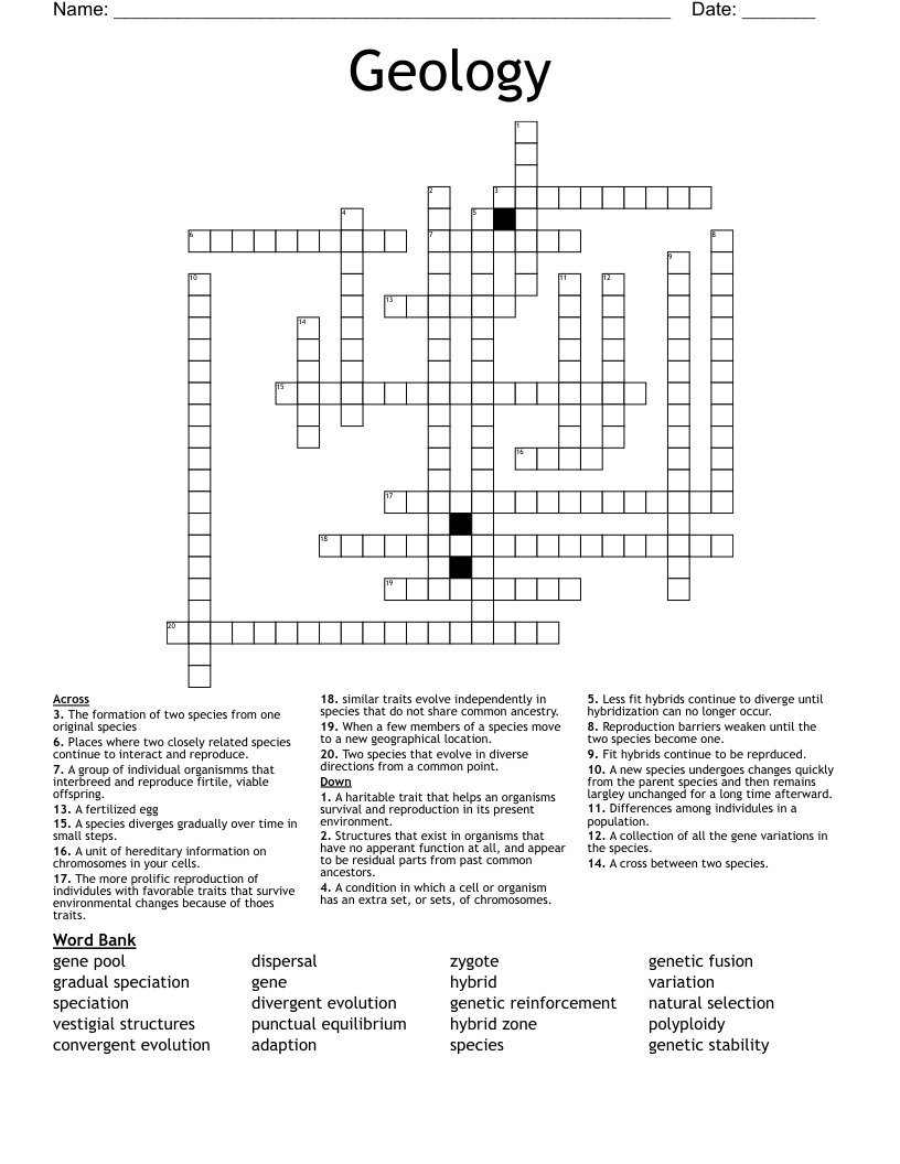 Geology Crossword WordMint