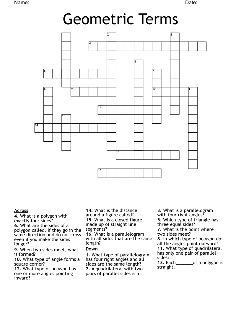 Geometric Terms Crossword - WordMint
