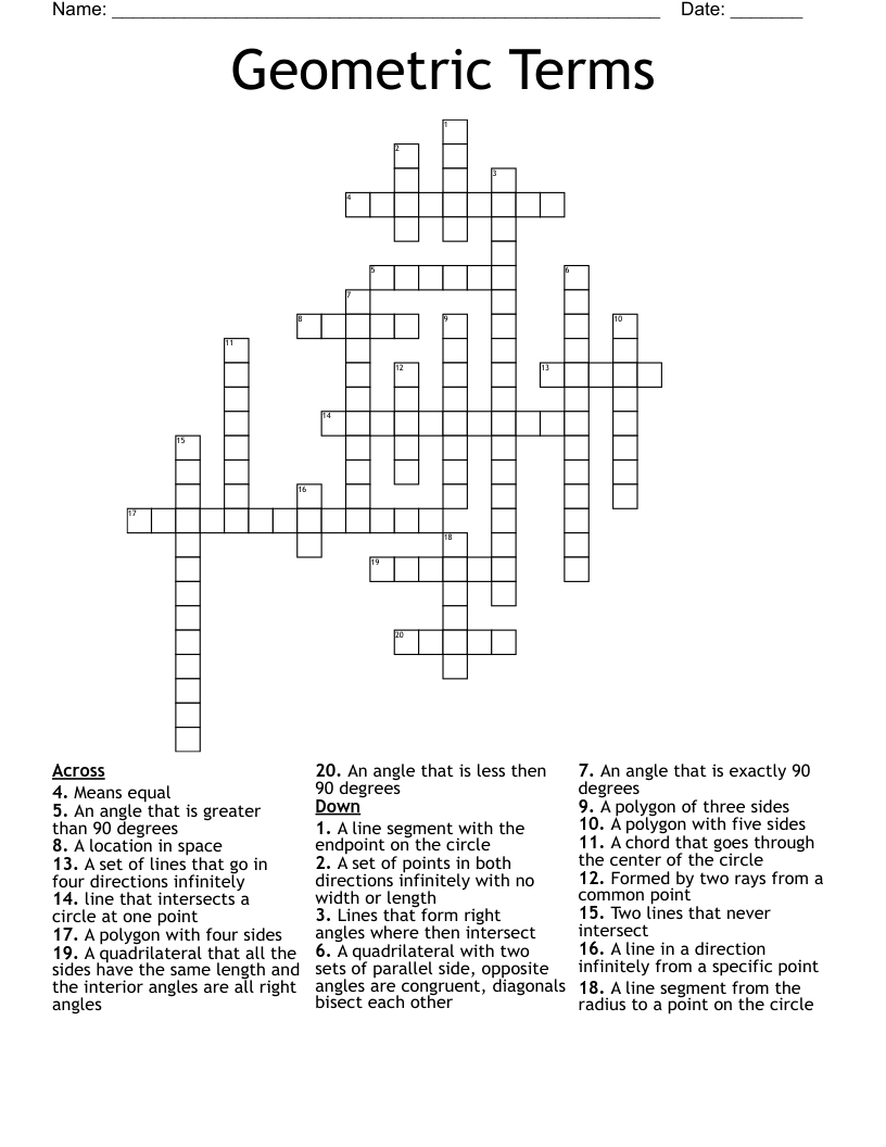 Geometric Terms Crossword - WordMint
