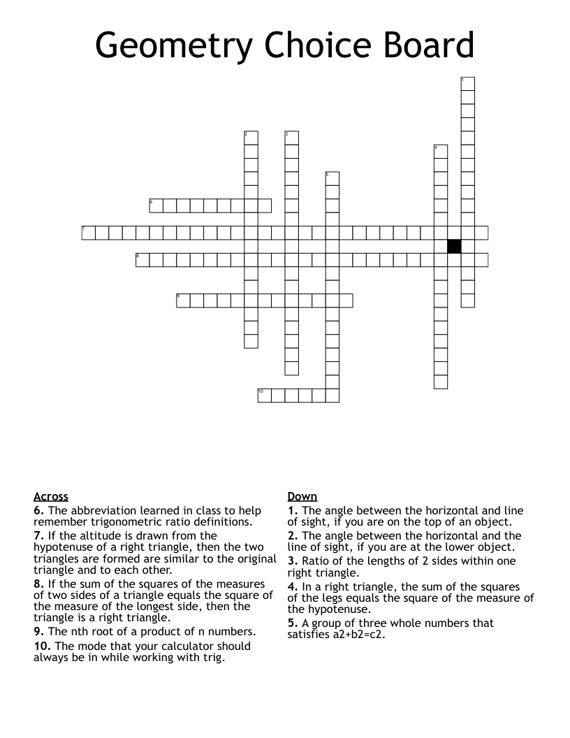 Geometry Choice Board Crossword WordMint