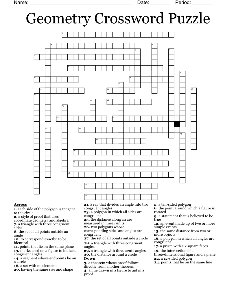 Geometry Crossword Puzzle - WordMint