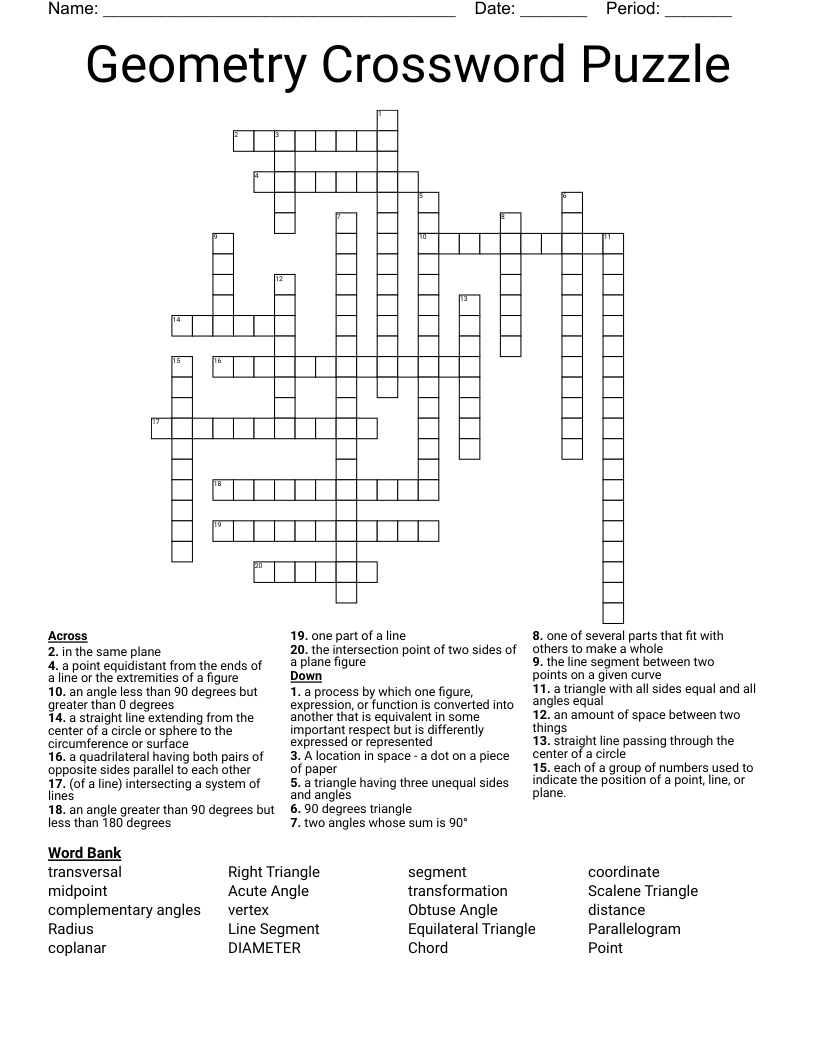 Geometry Crossword Puzzle WordMint