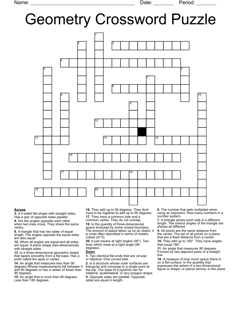 Geometry Crossword Puzzle WordMint