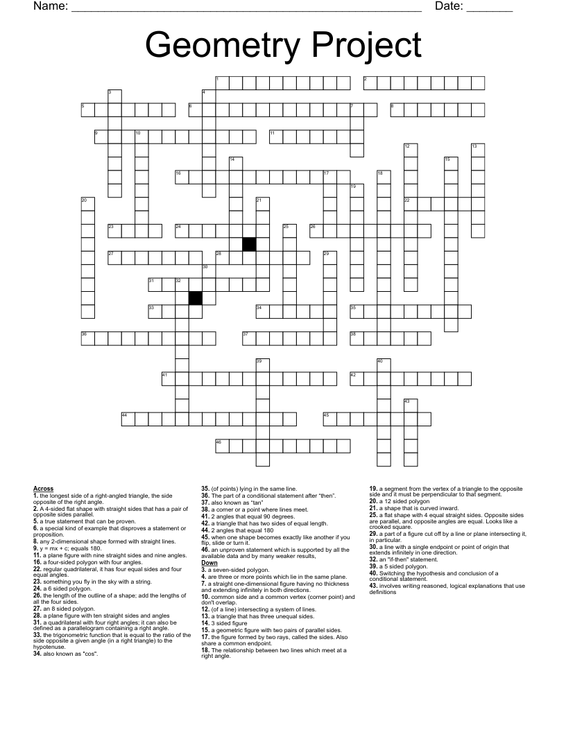 Geometric Terms Crossword - WordMint