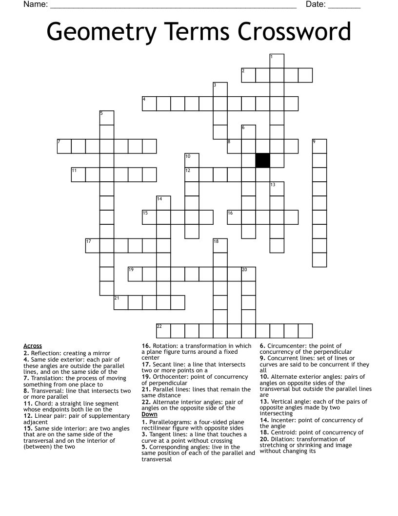 Geometry Terms Crossword WordMint