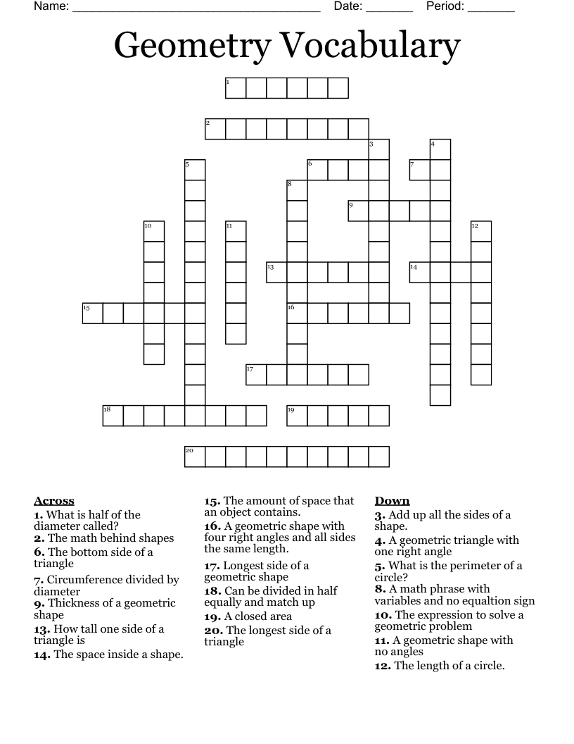 Geometry Vocabulary Crossword WordMint