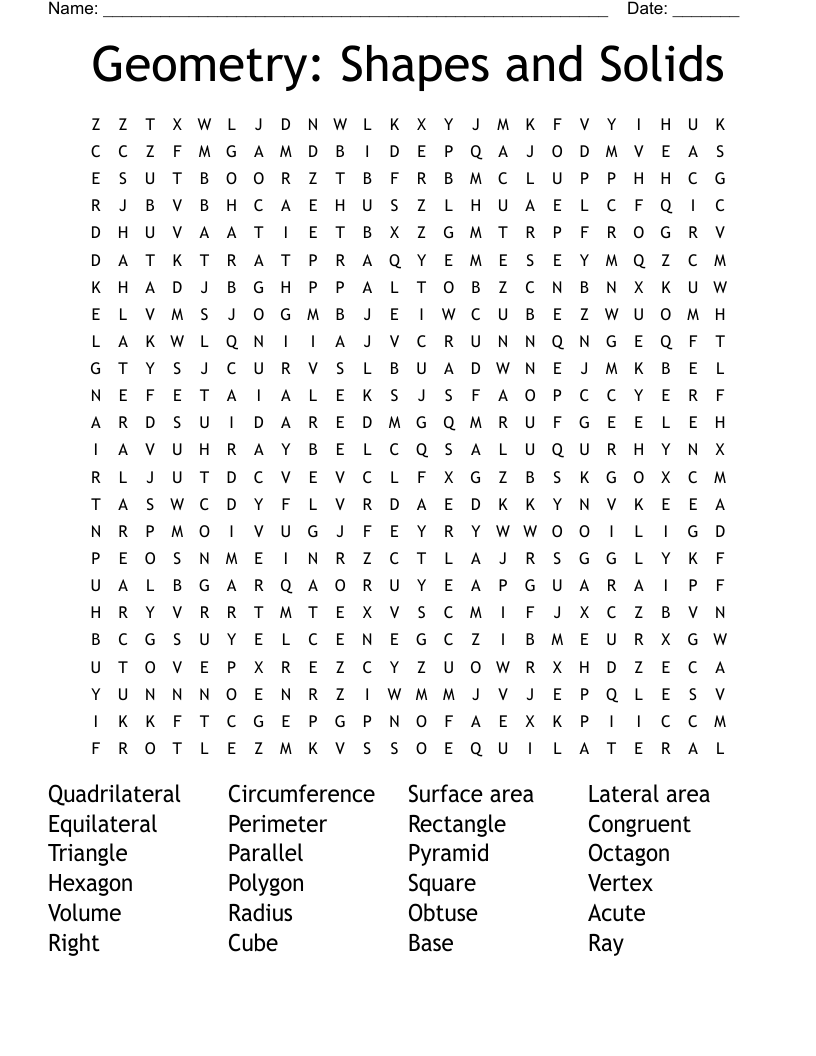 Geometry Shapes and Solids Word Search WordMint
