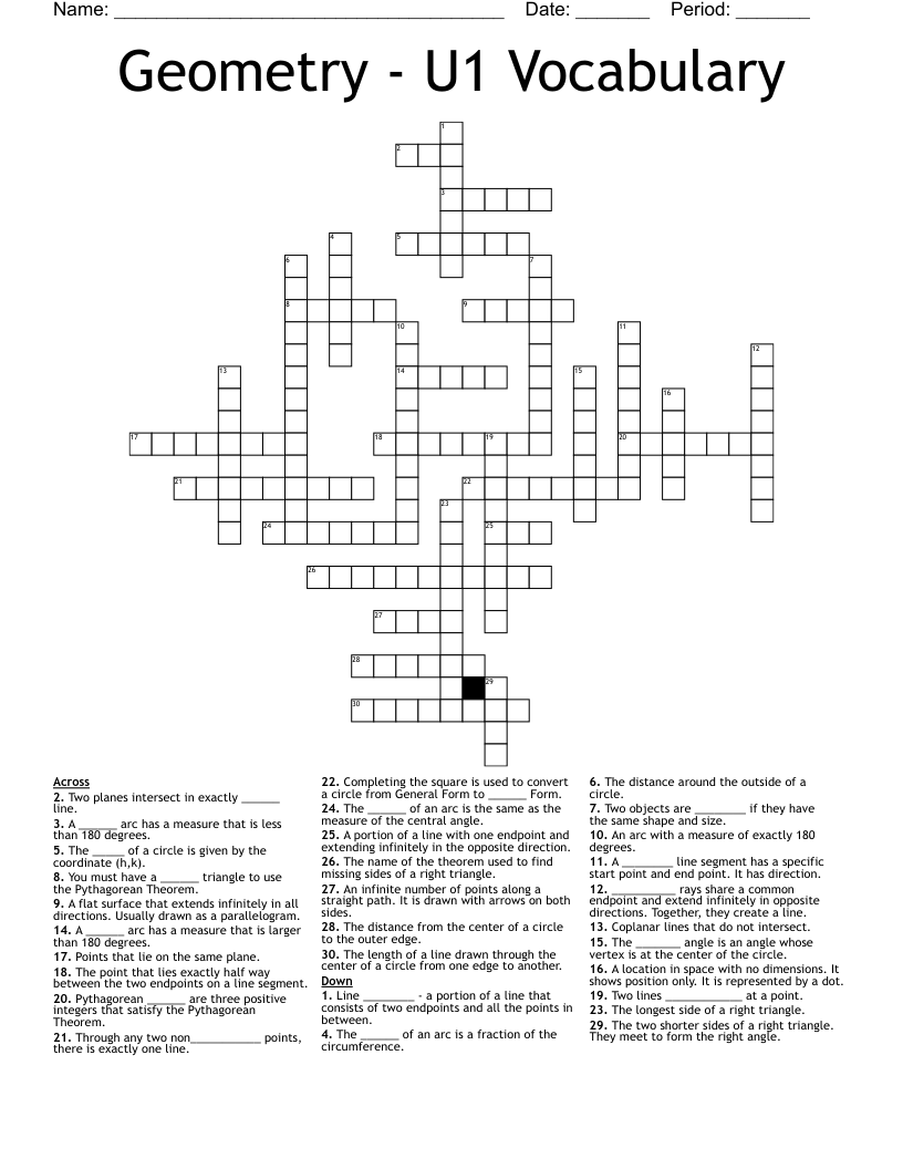 Geometry U1 Vocabulary Crossword WordMint