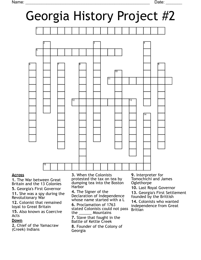 History Project 2 Crossword WordMint