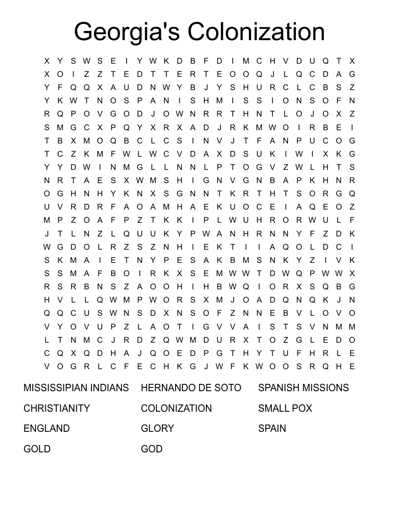 Colonization Word Search WordMint