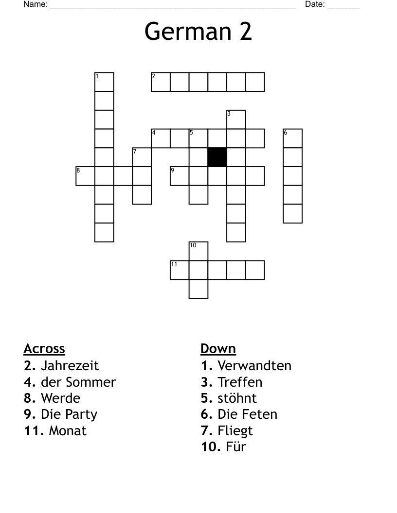 German 2 Crossword WordMint