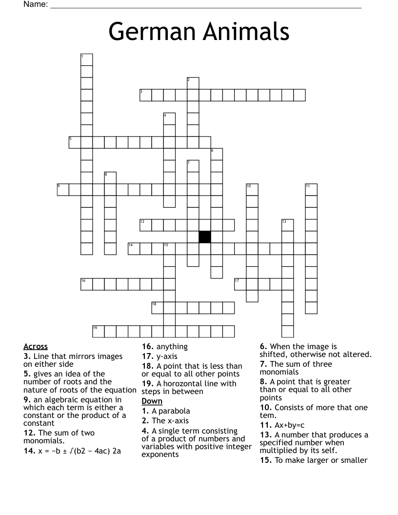 German Animals Crossword WordMint