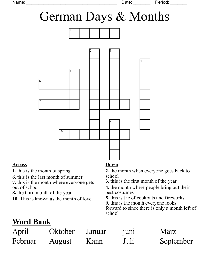 Die Woche German Days Of The Week Crossword Puzzle Wo vrogue.co