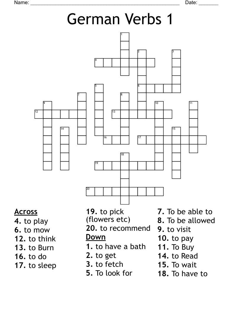 German Verbs 1 Crossword WordMint
