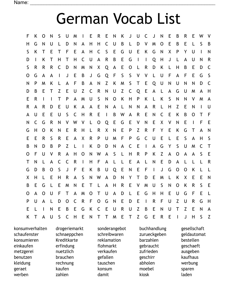 German Vocab List Word Search WordMint