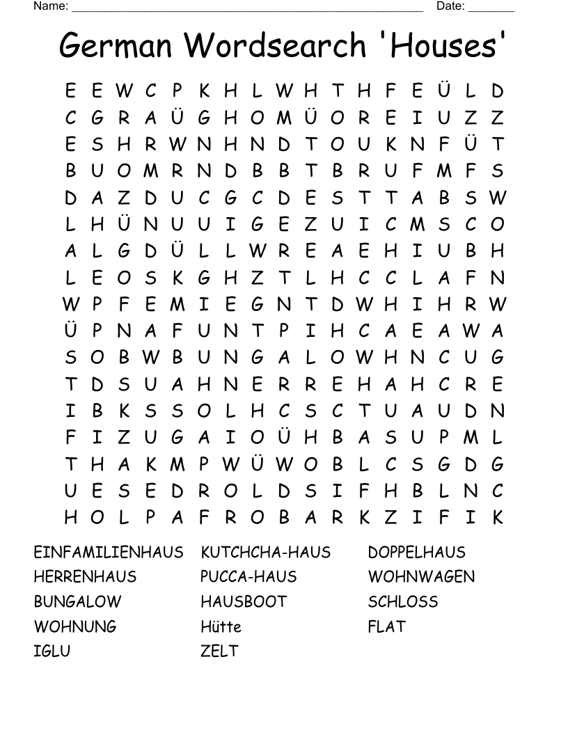 German Wordsearch 'Houses' WordMint
