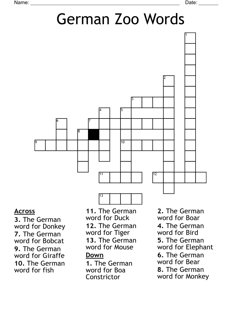 German Zoo Words Crossword WordMint