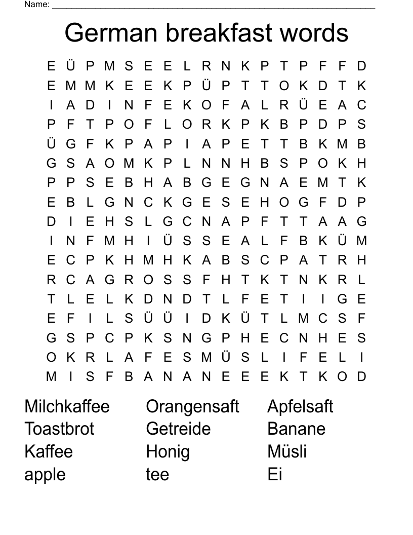 German breakfast words Word Search WordMint