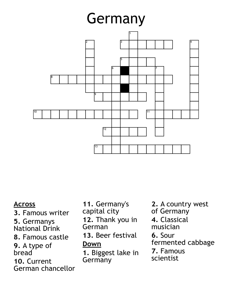 German Culture and Facts Crossword WordMint