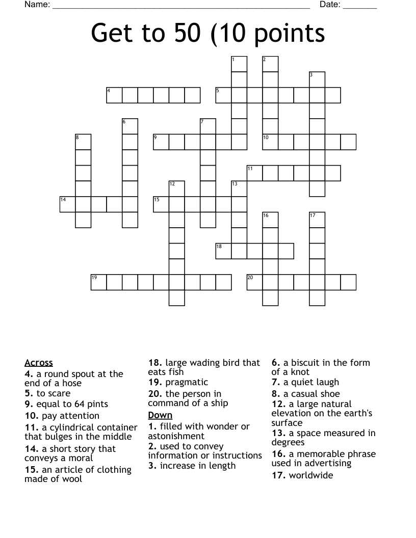 Get to 50 (10 points Crossword WordMint