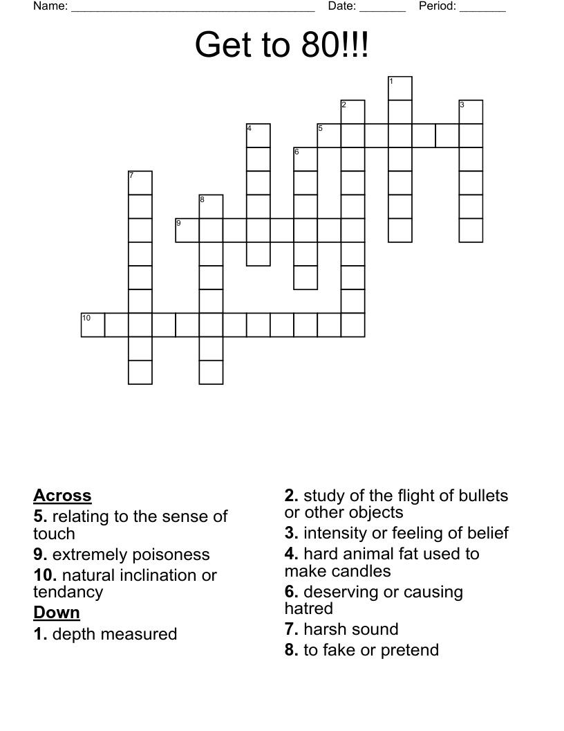 Get to 80!!! Crossword WordMint