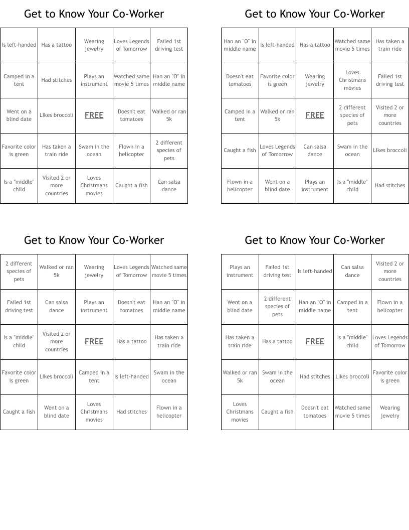 Get to Know Your CoWorker Bingo Cards WordMint