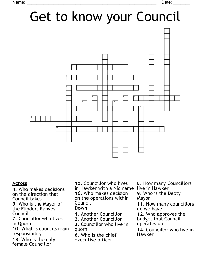 Get to know your Council Crossword WordMint