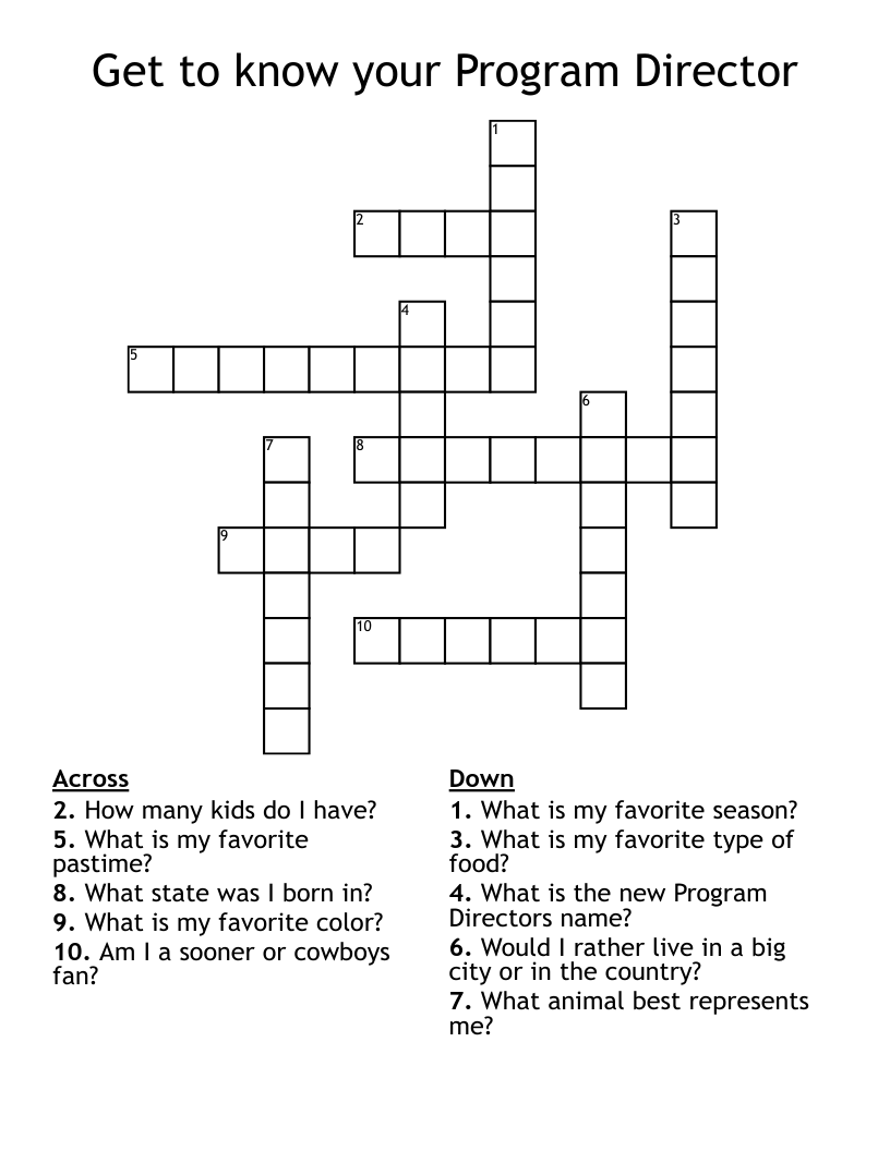 Get to know your Program Director Crossword WordMint