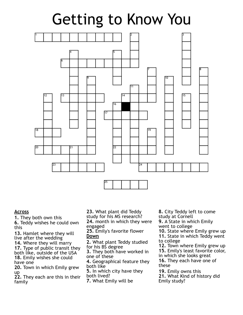 Getting to Know You Crossword - WordMint