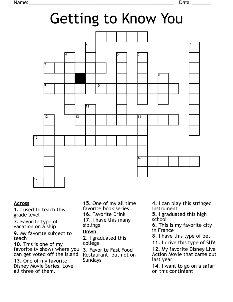 Getting to Know You Crossword - WordMint