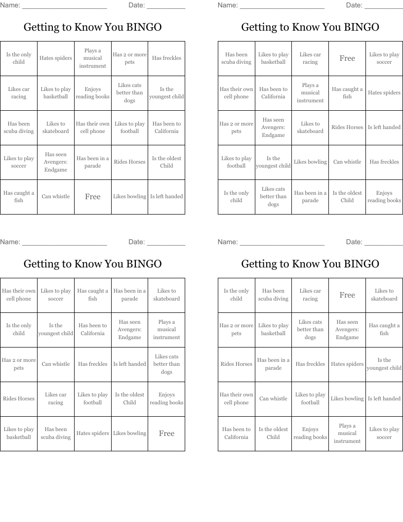Getting to Know You BINGO WordMint