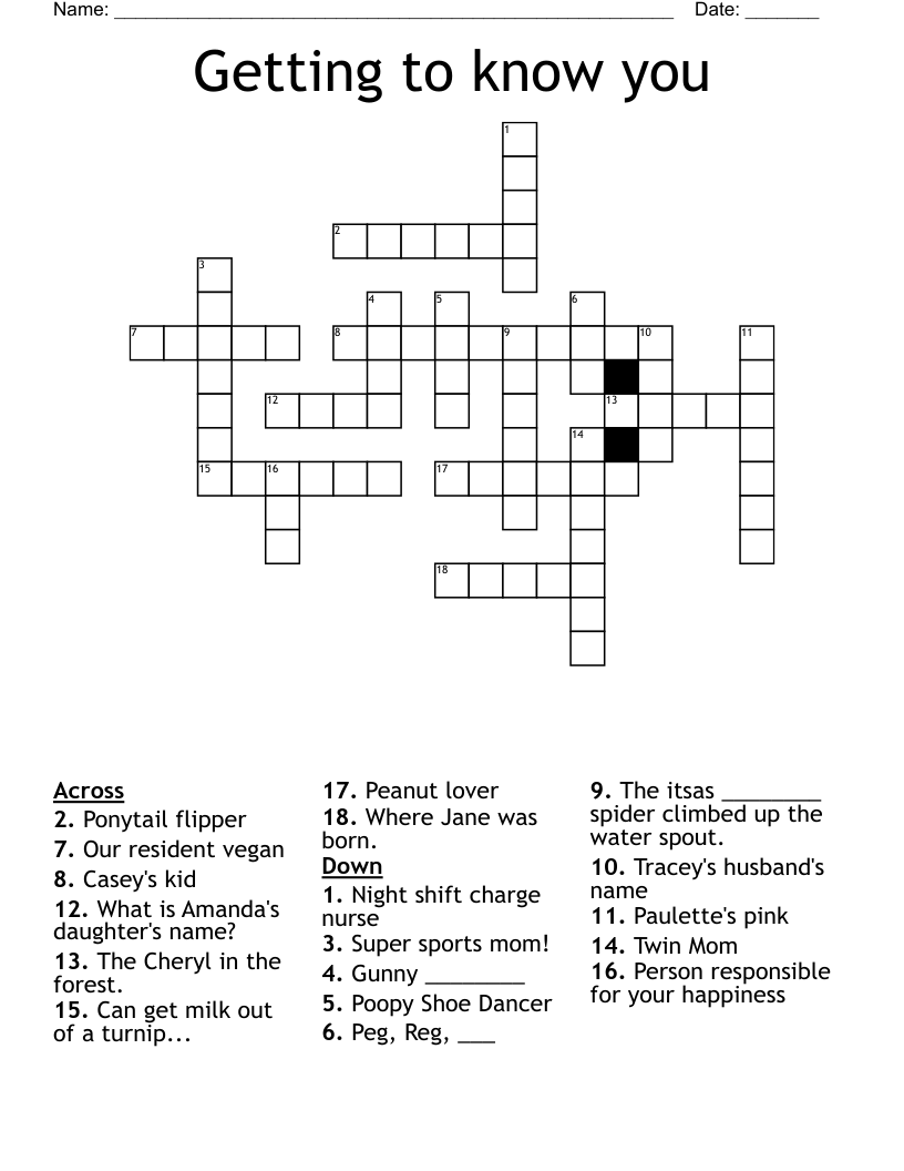Getting to know you Crossword WordMint