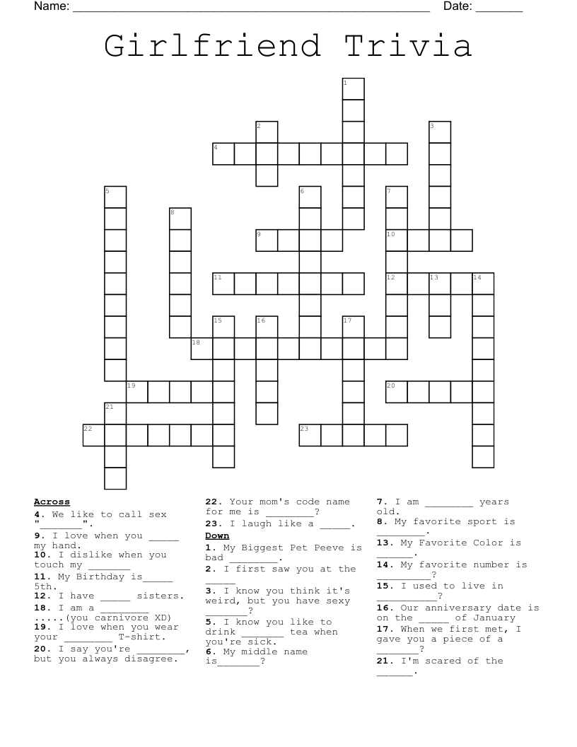 Girlfriend Trivia Crossword WordMint