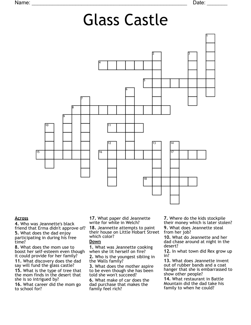 Glass Castle Crossword WordMint