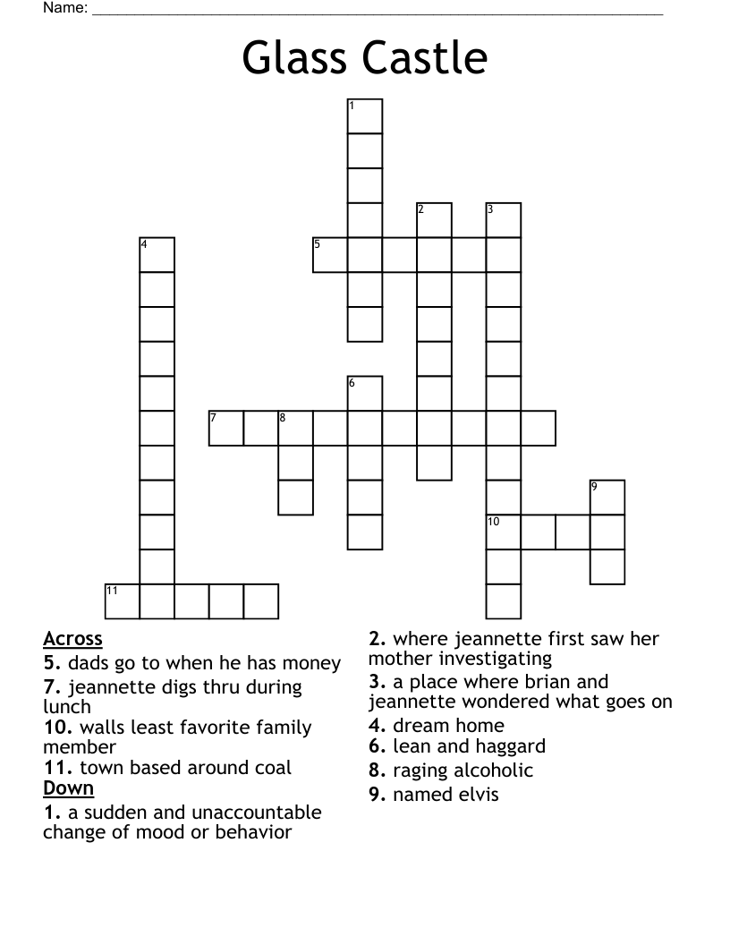 Glass Castle Crossword WordMint