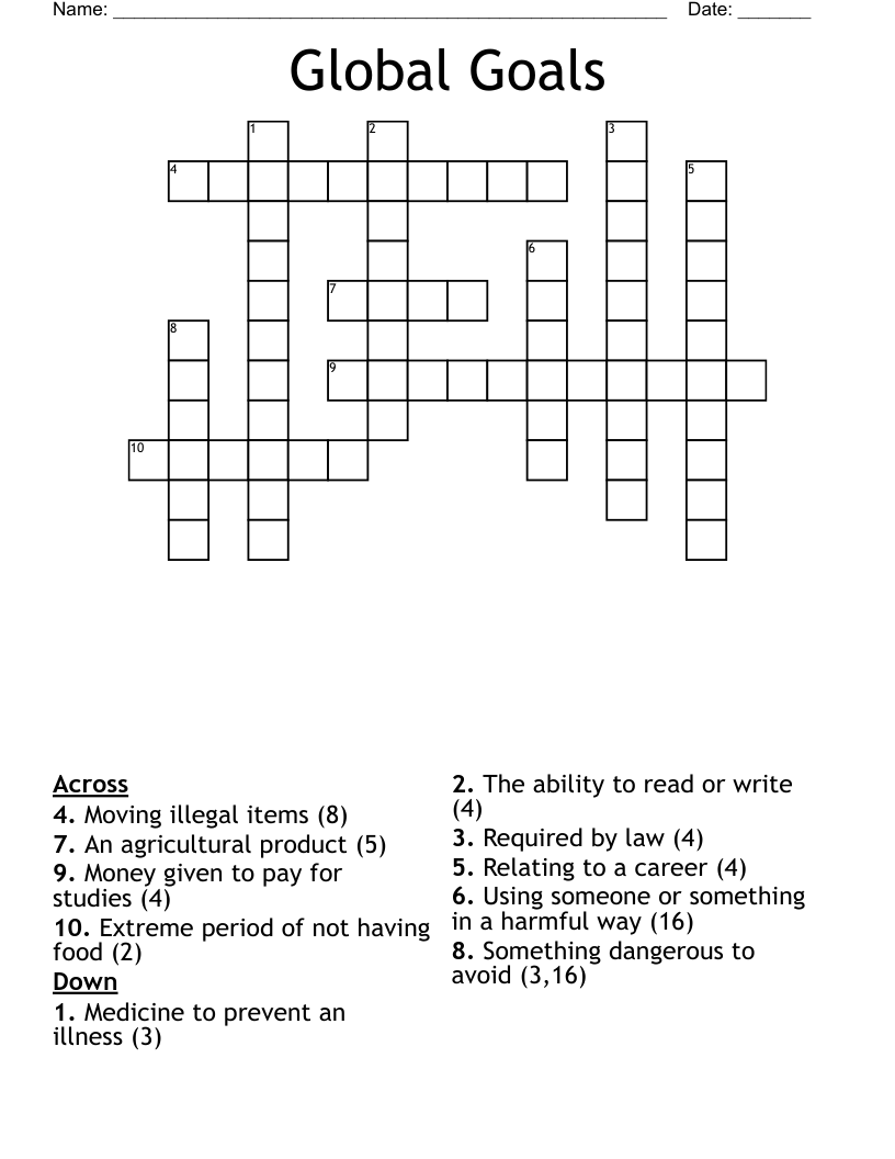 Global Goals Crossword WordMint