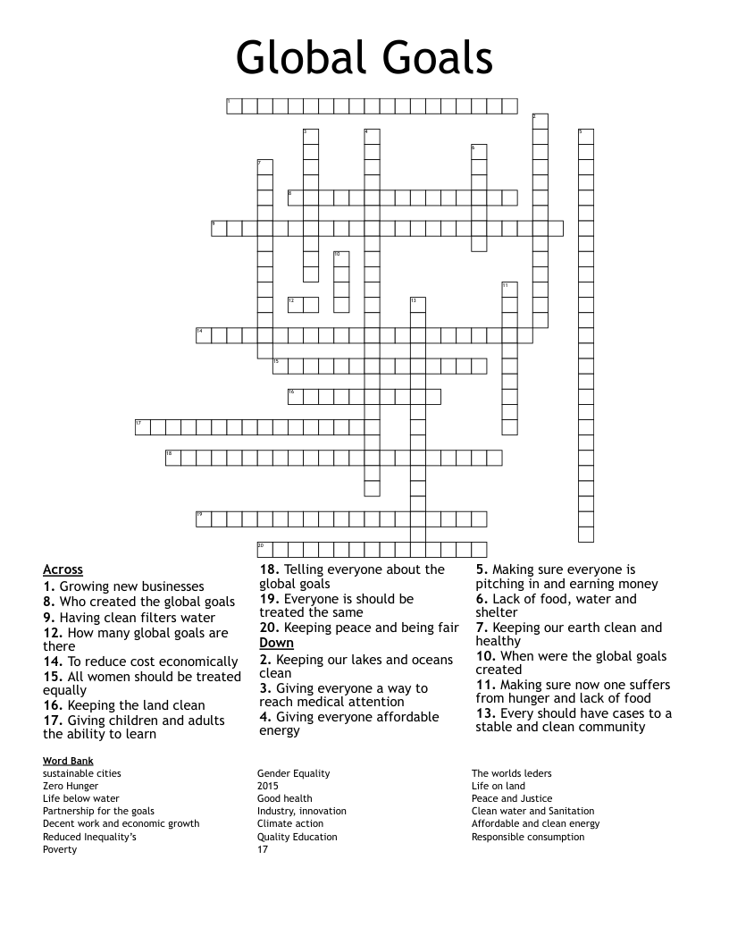 Global Goals Crossword WordMint